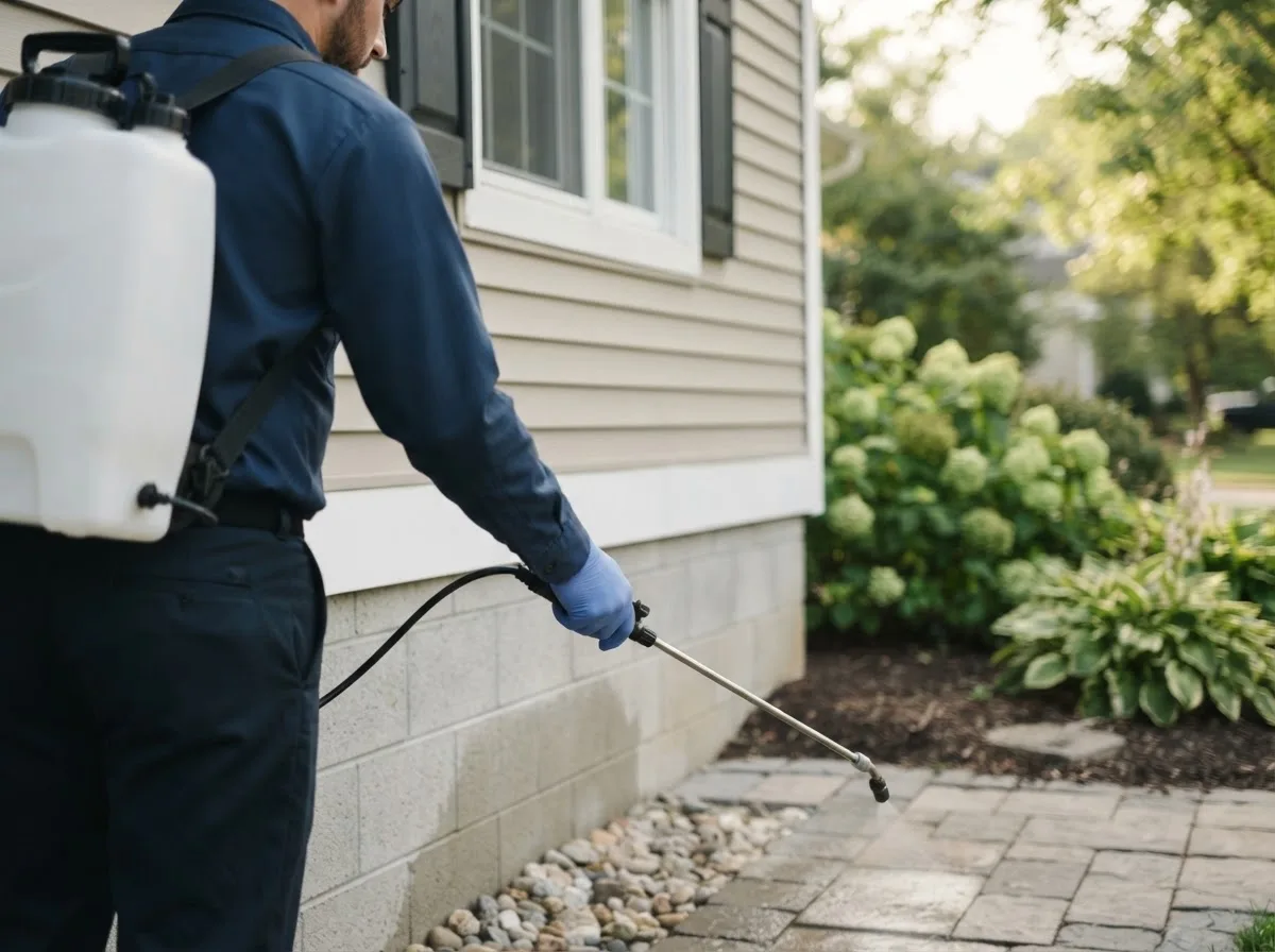 Pest control technician inspecting a home in Harpersfield, NY